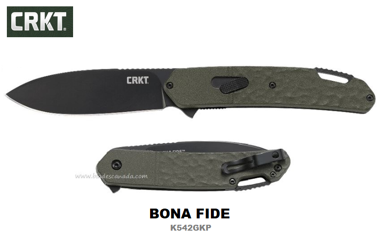 CRKT Bona Fide Flipper Folding Knife, 1.4116 Steel, Aluminum OD Green, CRKTK542GKP